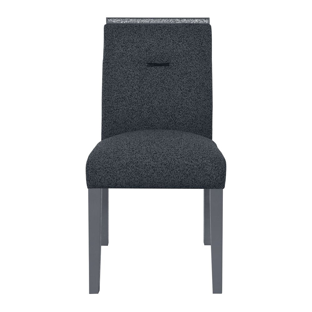 Dark Gray Upholstered Fabric with Faux Crystal Bling Dining Side Chair