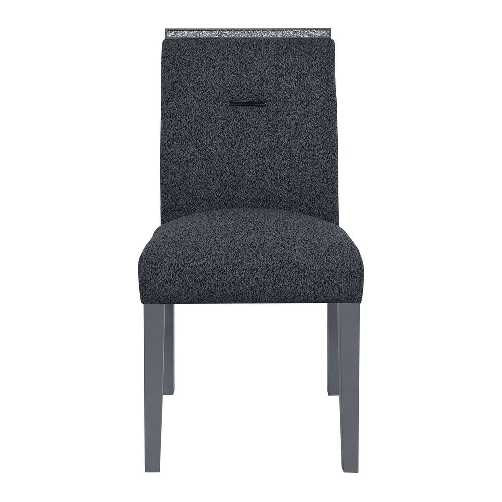 Dark Gray Upholstered Fabric with Faux Crystal Bling Dining Side Chair