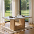 White and Natural Faux Marble and Wood Pedestal Base Dining Table - 70-inch