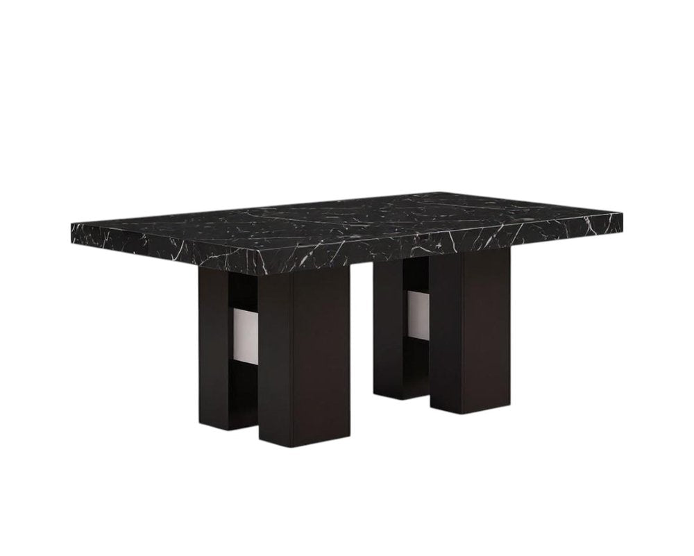 Black Faux Marble and Wood Double Pedestal Base Dining Table - 70-inch