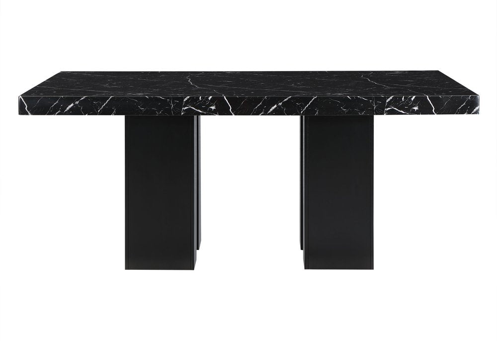 Black Faux Marble and Wood Double Pedestal Base Dining Table - 70-inch