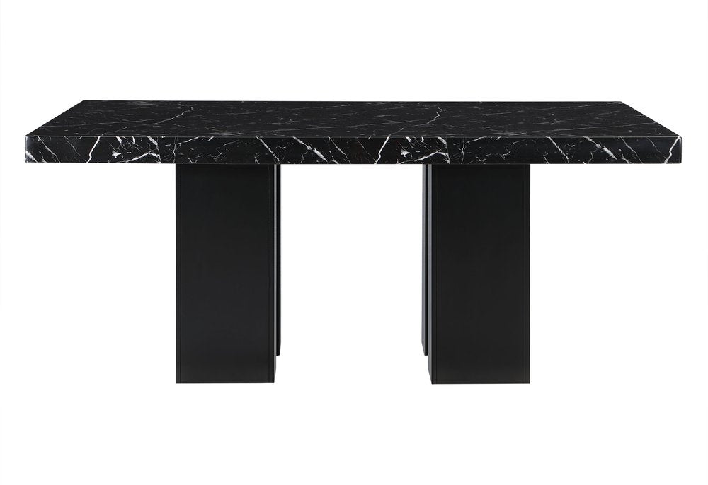 Black Faux Marble and Wood Double Pedestal Base Dining Table - 70-inch
