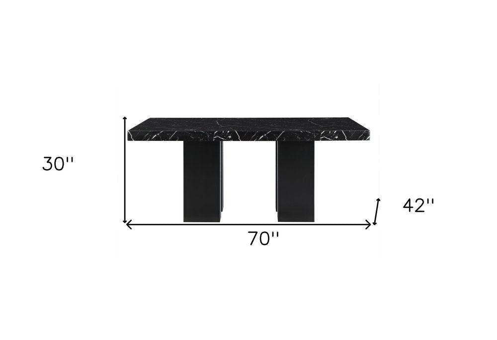 Black Faux Marble and Wood Double Pedestal Base Dining Table - 70-inch