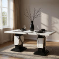 Black and White Faux Marble and Wood Double Pedestal Base Dining Table - 82-inch