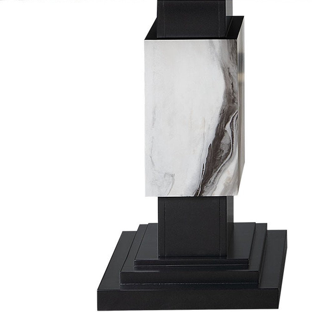 Black and White Faux Marble and Wood Double Pedestal Base Dining Table - 82-inch