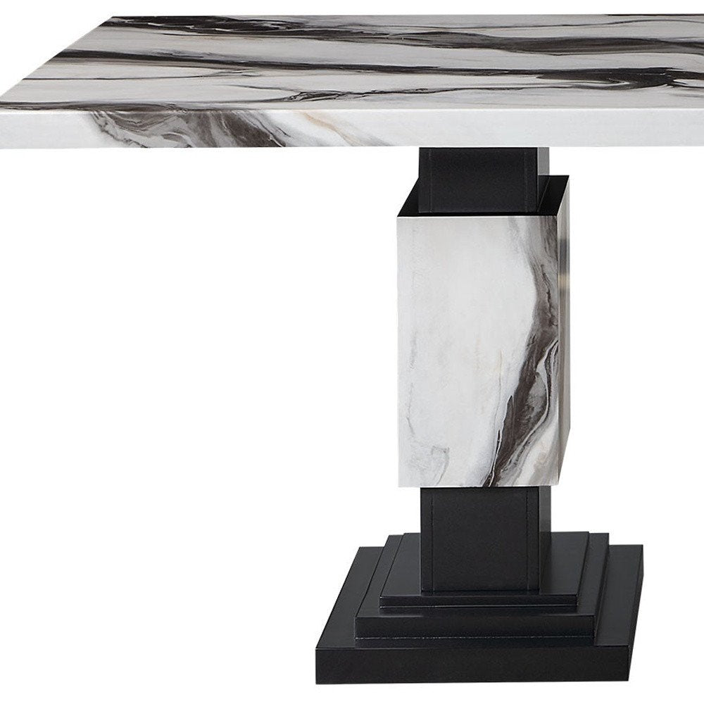 Black and White Faux Marble and Wood Double Pedestal Base Dining Table - 82-inch