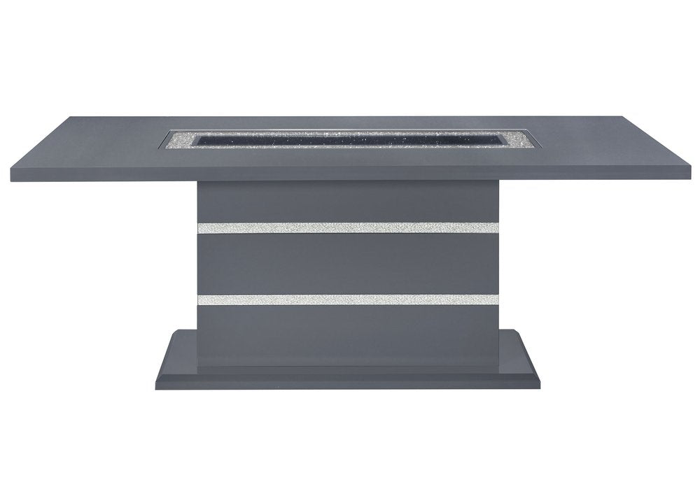 Dark Gray Faux Crystals Glass and Wood Pedestal Base Dining Table - 79-inch