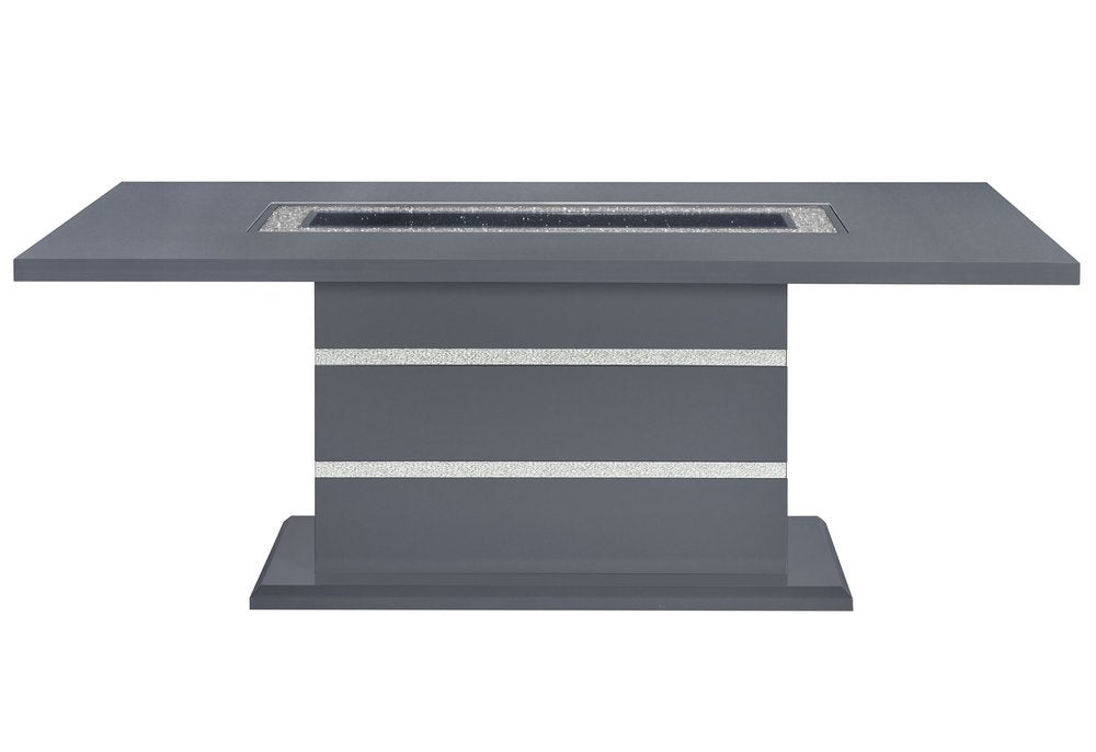 Dark Gray Faux Crystals Glass and Wood Pedestal Base Dining Table - 79-inch