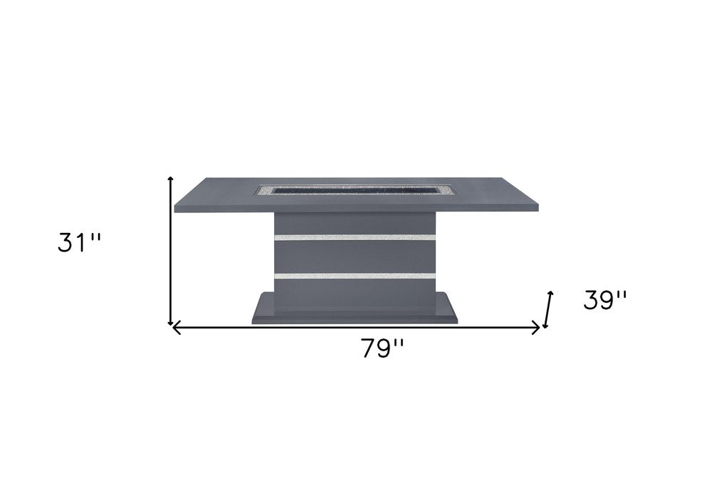 Dark Gray Faux Crystals Glass and Wood Pedestal Base Dining Table - 79-inch