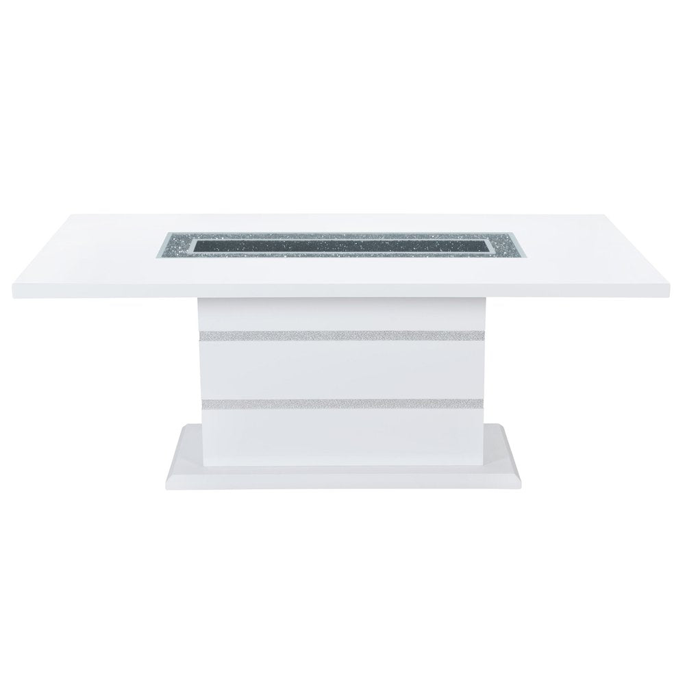 White Faux Crystals Glass and Wood Pedestal Base Dining Table - 79-inch
