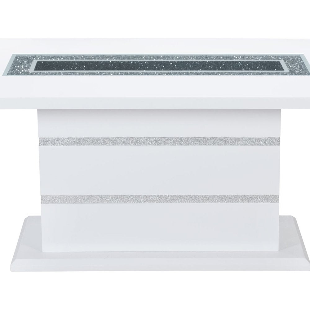 White Faux Crystals Glass and Wood Pedestal Base Dining Table - 79-inch