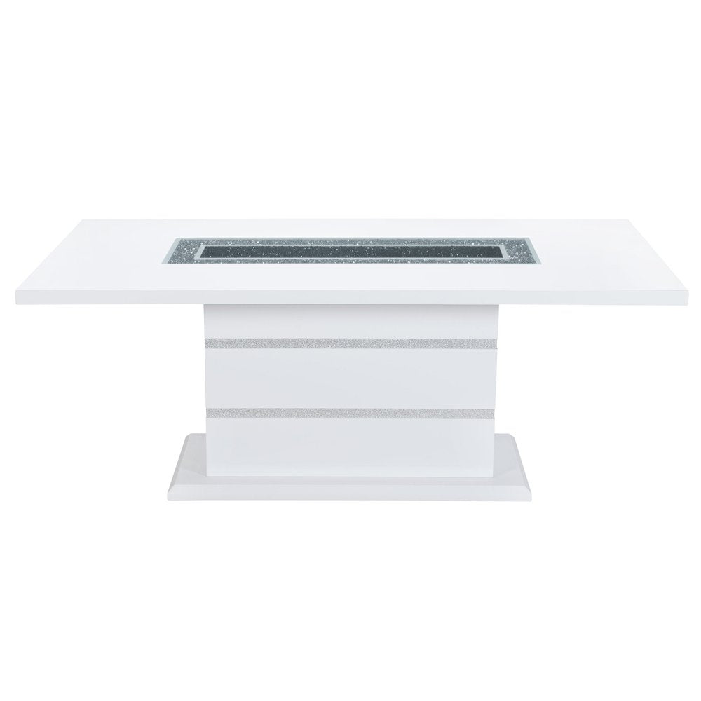 White Faux Crystals Glass and Wood Pedestal Base Dining Table - 79-inch