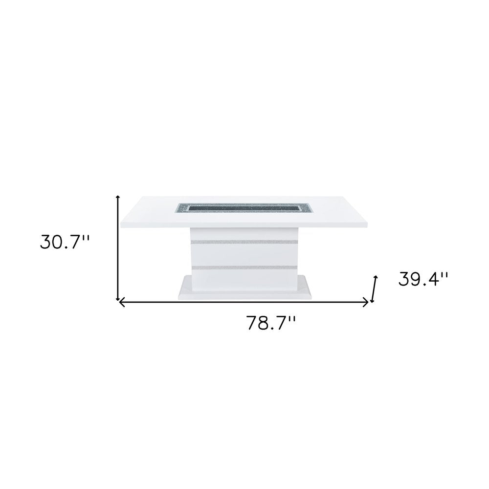 White Faux Crystals Glass and Wood Pedestal Base Dining Table - 79-inch