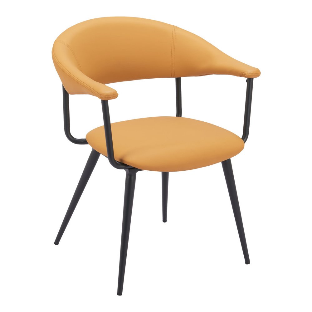 Brown and Black Faux Leather Open Back Dining Arm Chair