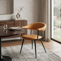 Brown and Black Faux Leather Open Back Dining Arm Chair