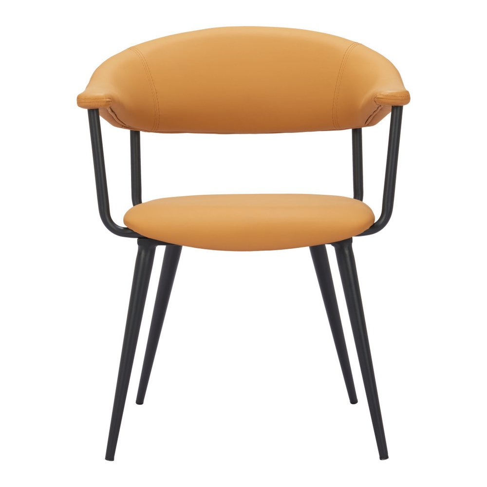 Brown and Black Faux Leather Open Back Dining Arm Chair