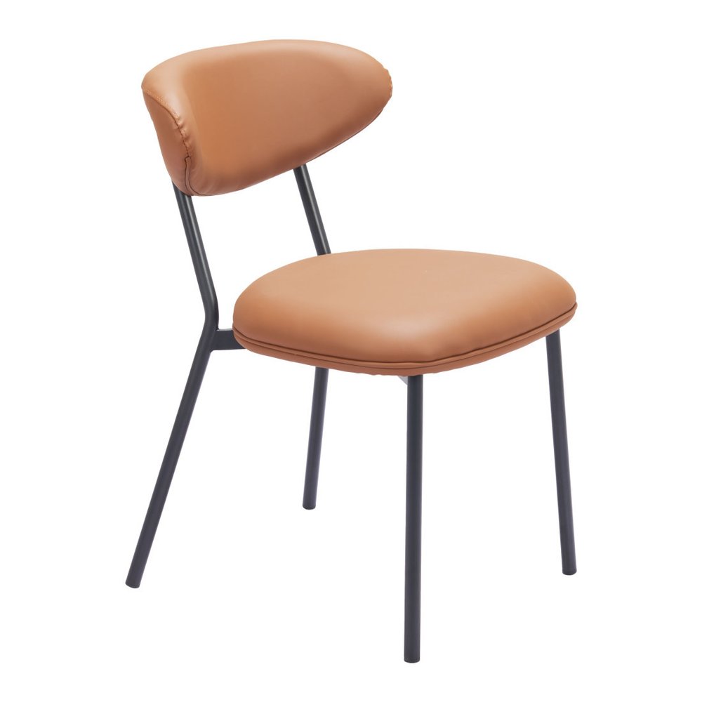 Set of Two Brown and Black Faux Leather Open Back Dining Side Chairs