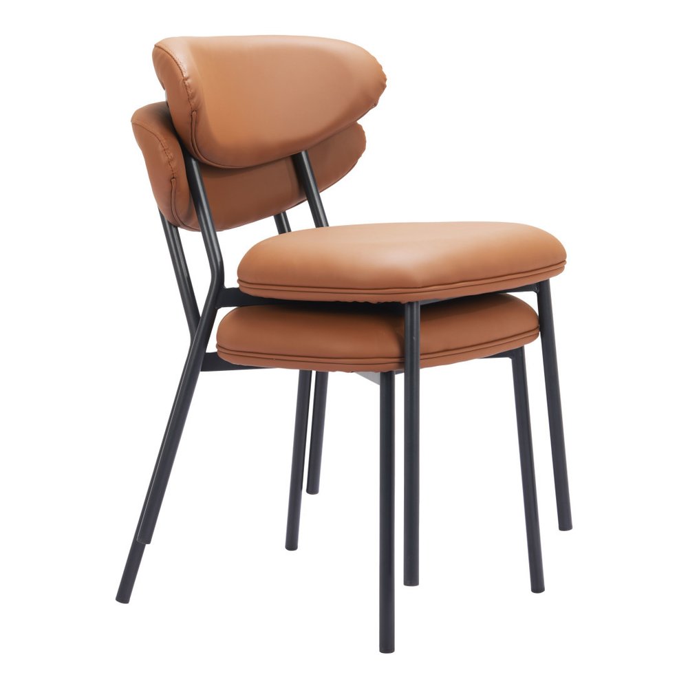 Set of Two Brown and Black Faux Leather Open Back Dining Side Chairs