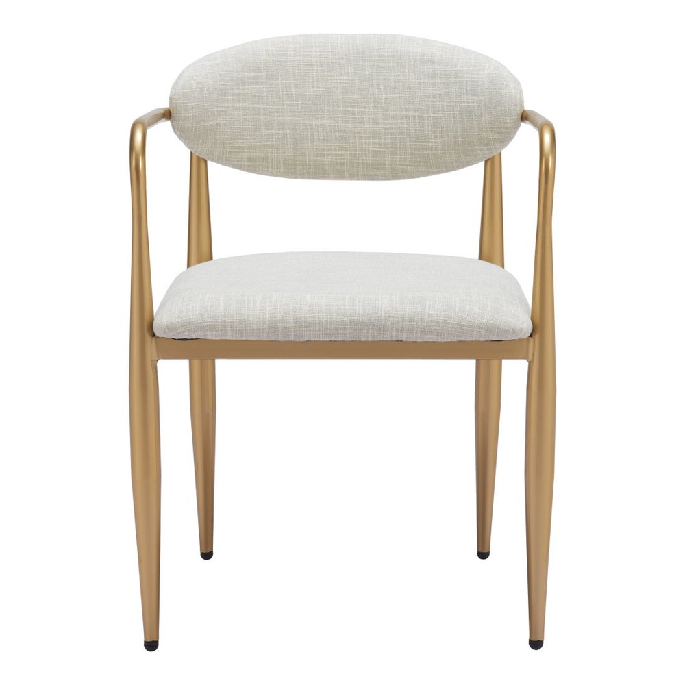 Set of Two Gray and Gold Upholstery Open Back Dining Arm Chairs