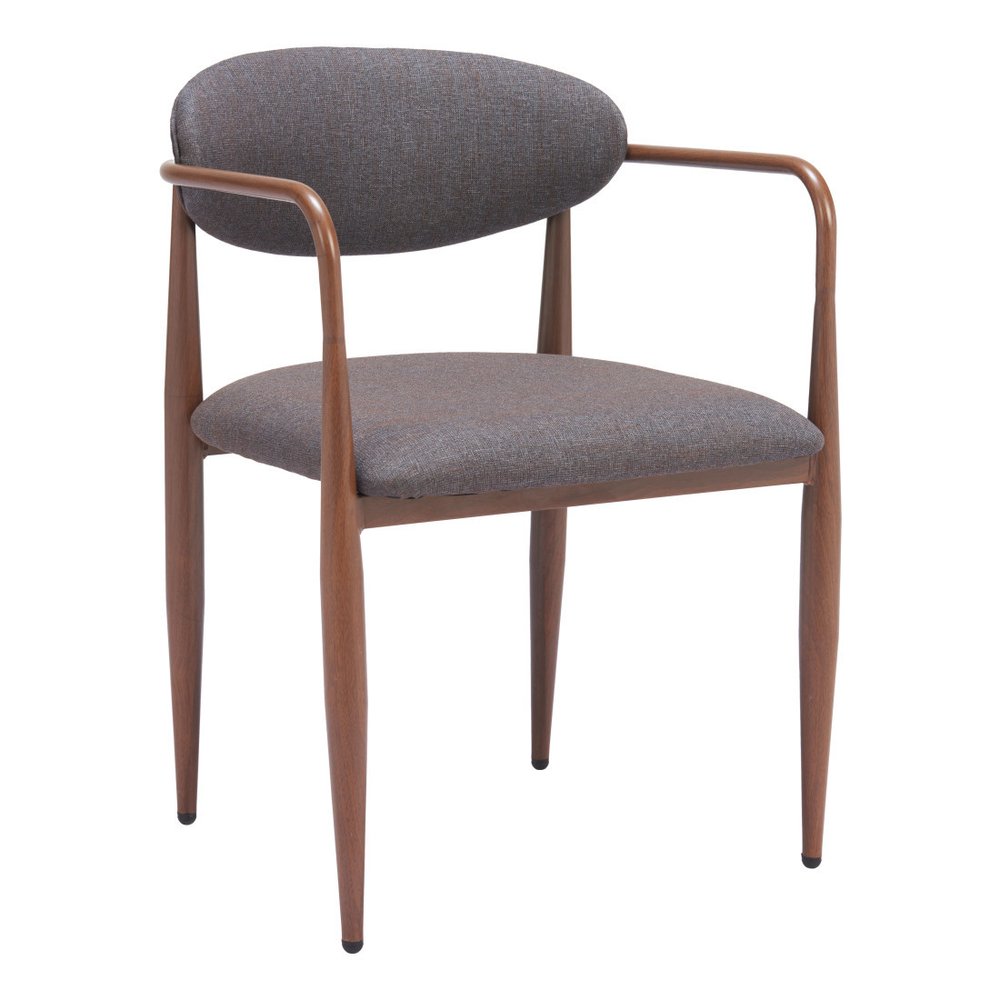 Set of Two Gray and Brown Upholstery Open Back Dining Arm Chairs