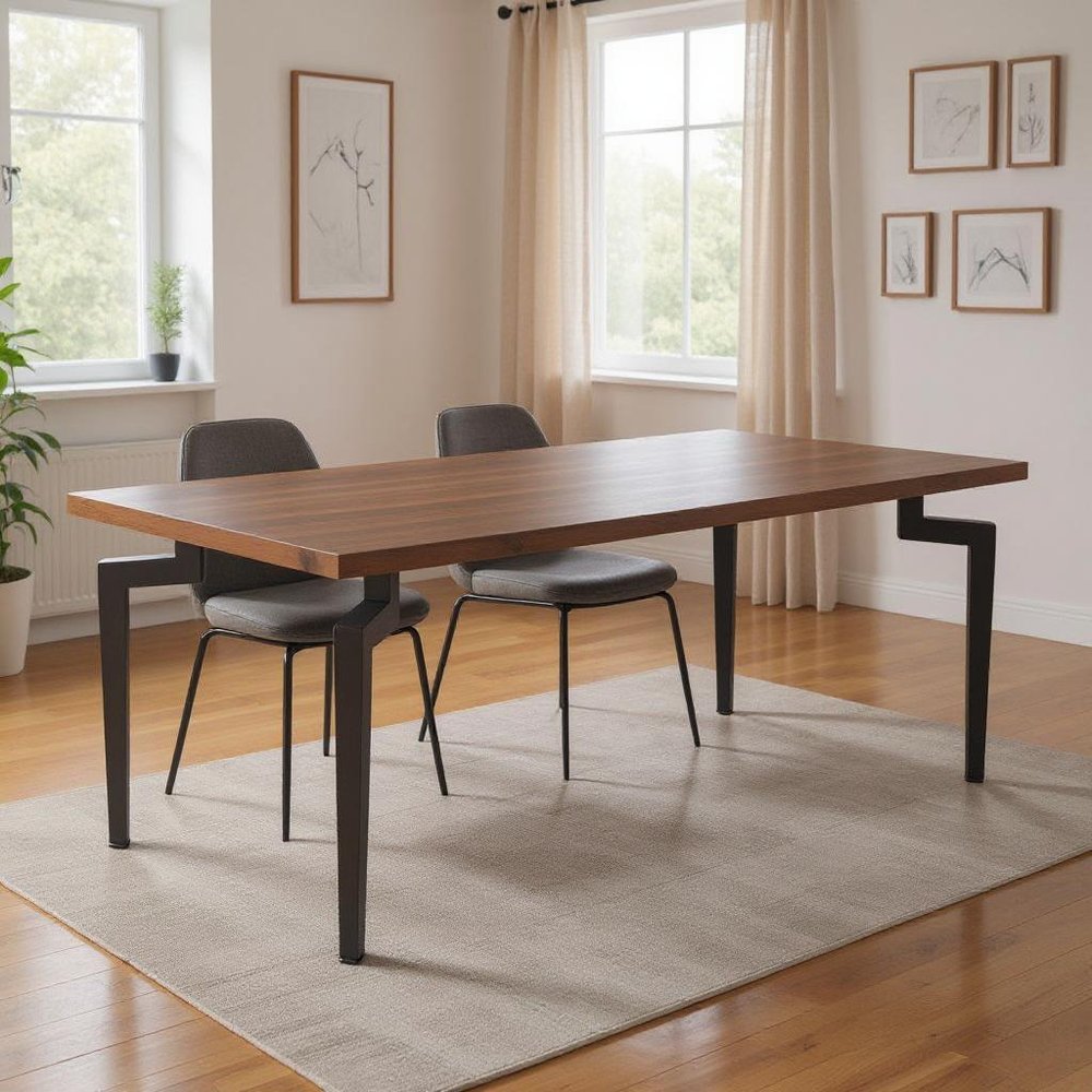 Brown and Black Wood and Steel Dining Table - 71-inch