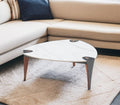 White and Black Sintered Stone Faux Leather and Steel Triangle Coffee Table