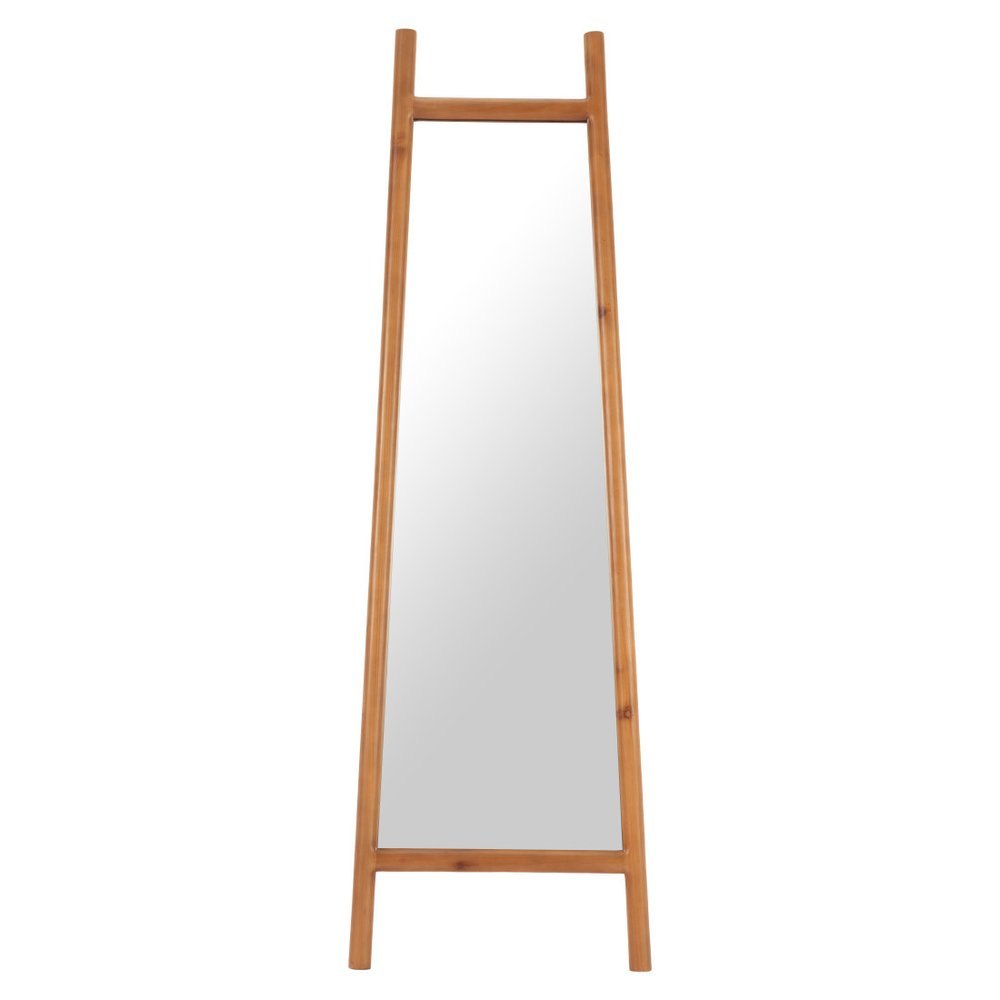 Natural Solid Wood Leaning Geometric Framed Standing Mirror - 70-inch