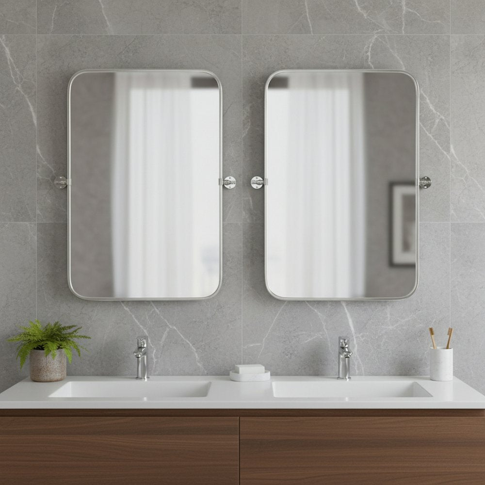 Set of Two 32 Silver Metal Framed Accent Mirrors