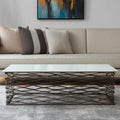 White and Antiqued Bronze Genuine Marble and Aluminum Abstract Coffee Table