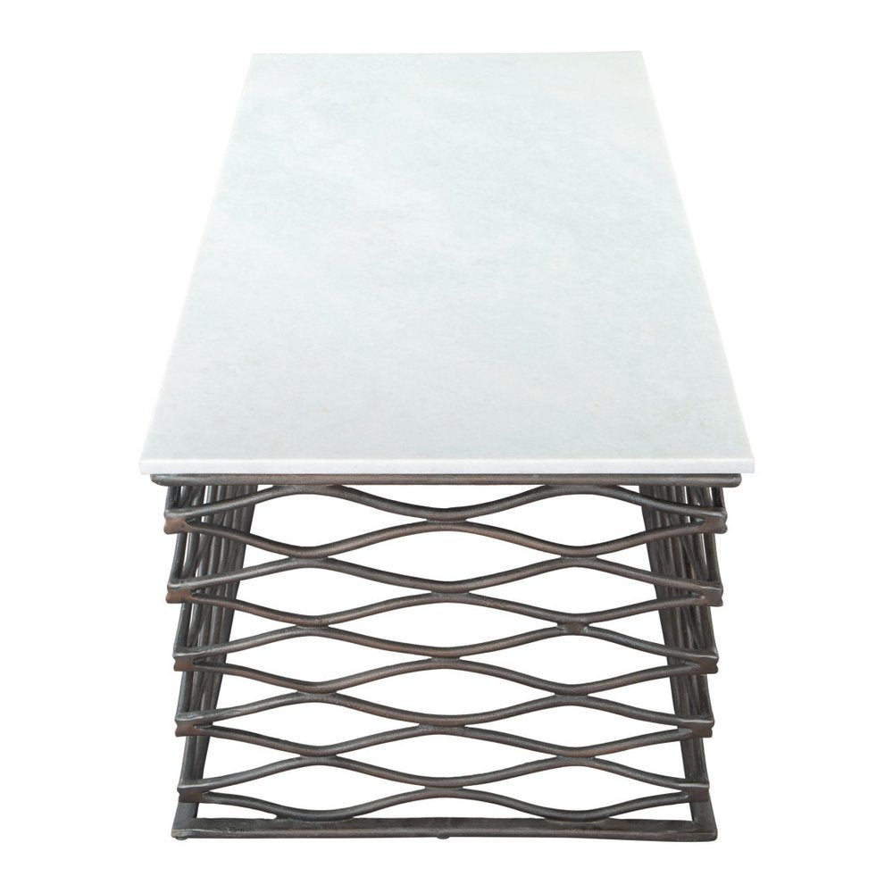 White and Antiqued Bronze Genuine Marble and Aluminum Abstract Coffee Table
