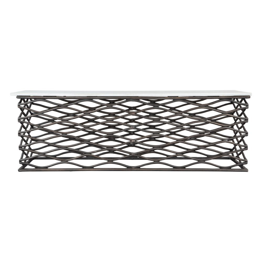 White and Antiqued Bronze Genuine Marble and Aluminum Abstract Coffee Table