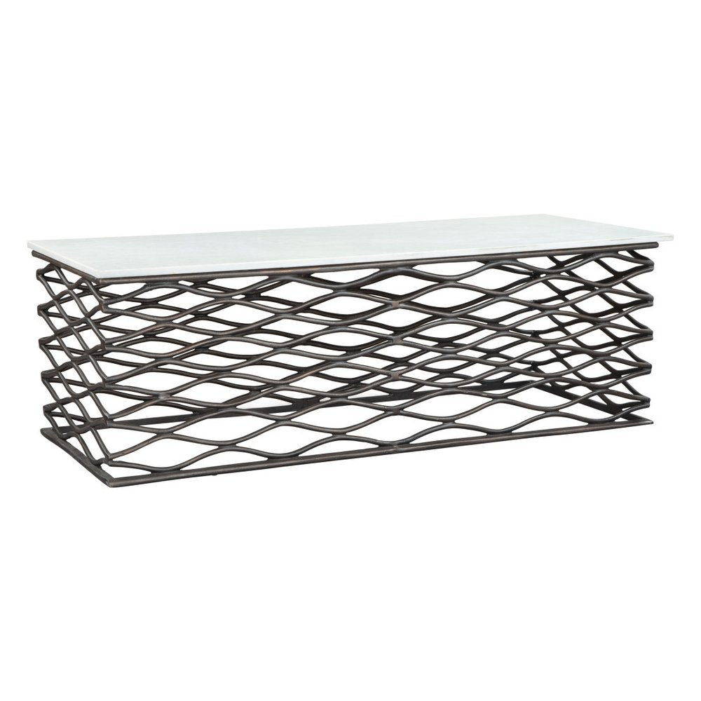 White and Antiqued Bronze Genuine Marble and Aluminum Abstract Coffee Table