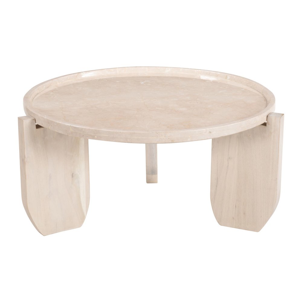 Natural Genuine Marble and Marble Round Coffee Table - 30-inch