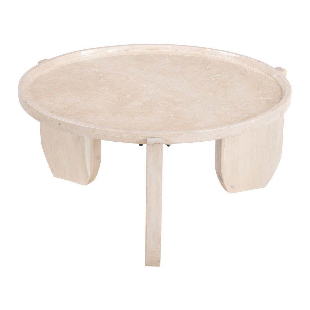 Natural Genuine Marble and Marble Round Coffee Table - 30-inch
