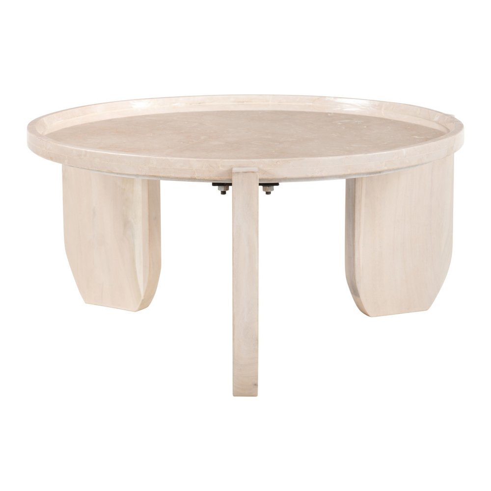 Natural Genuine Marble and Marble Round Coffee Table - 30-inch
