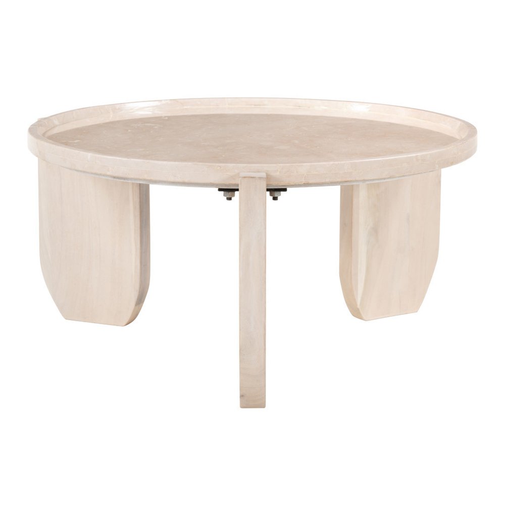 Natural Genuine Marble and Marble Round Coffee Table - 30-inch