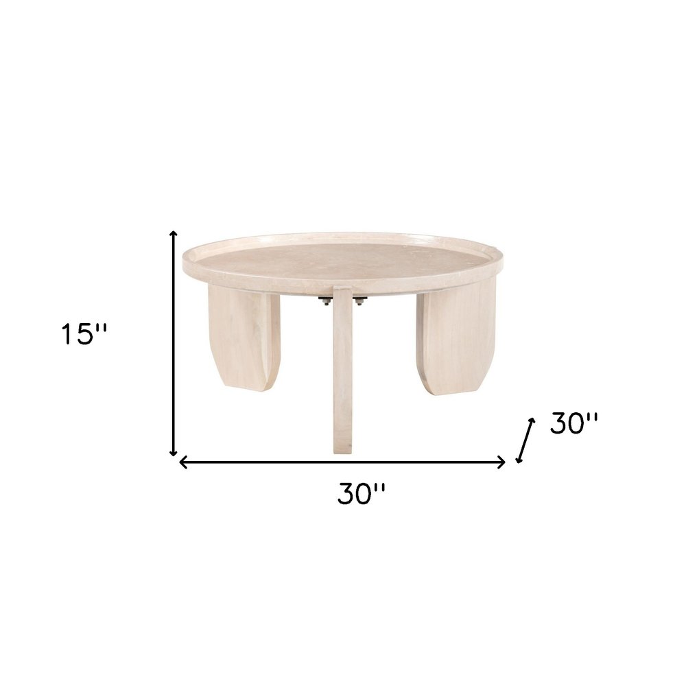 Natural Genuine Marble and Marble Round Coffee Table - 30-inch