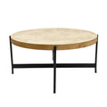 Natural and Black Wood and Iron Round Coffee Table - 36-inch