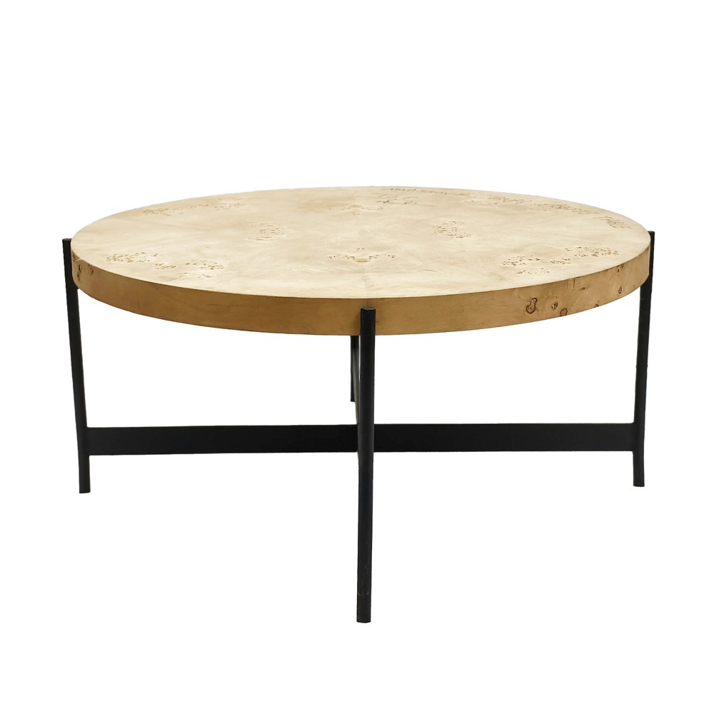 Natural and Black Wood and Iron Round Coffee Table - 36-inch