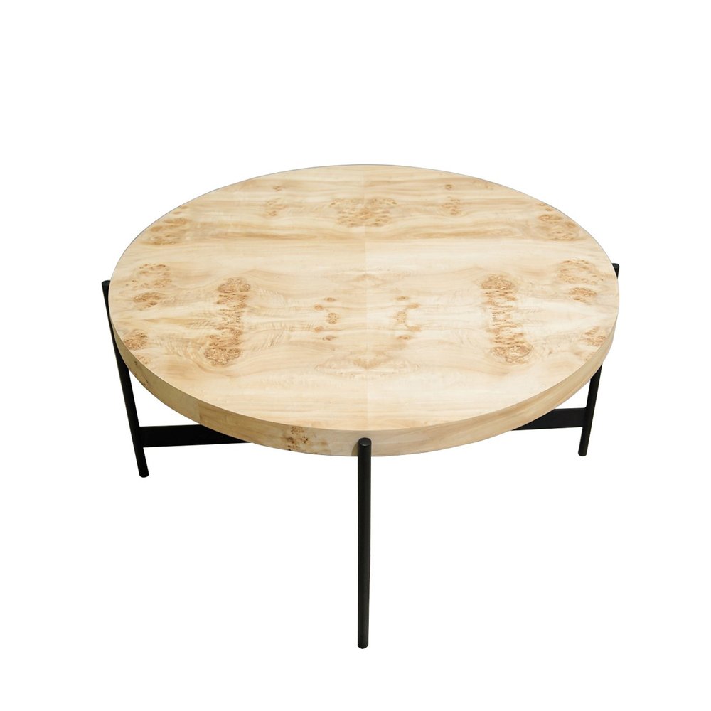 Natural and Black Wood and Iron Round Coffee Table - 36-inch