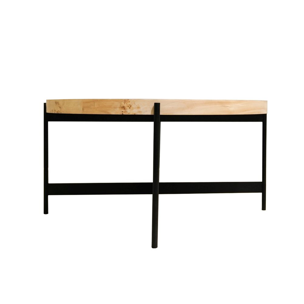 Natural and Black Wood and Iron Round Coffee Table - 36-inch