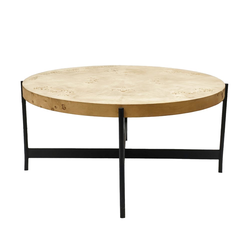 Natural and Black Wood and Iron Round Coffee Table - 36-inch