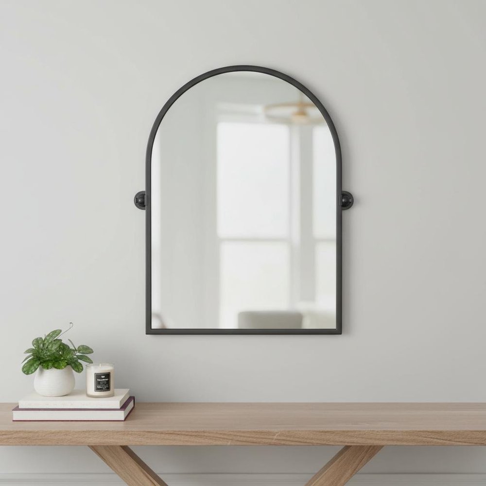 Black Metal Arch Tilting Framed Accent Mirror - 36-inch