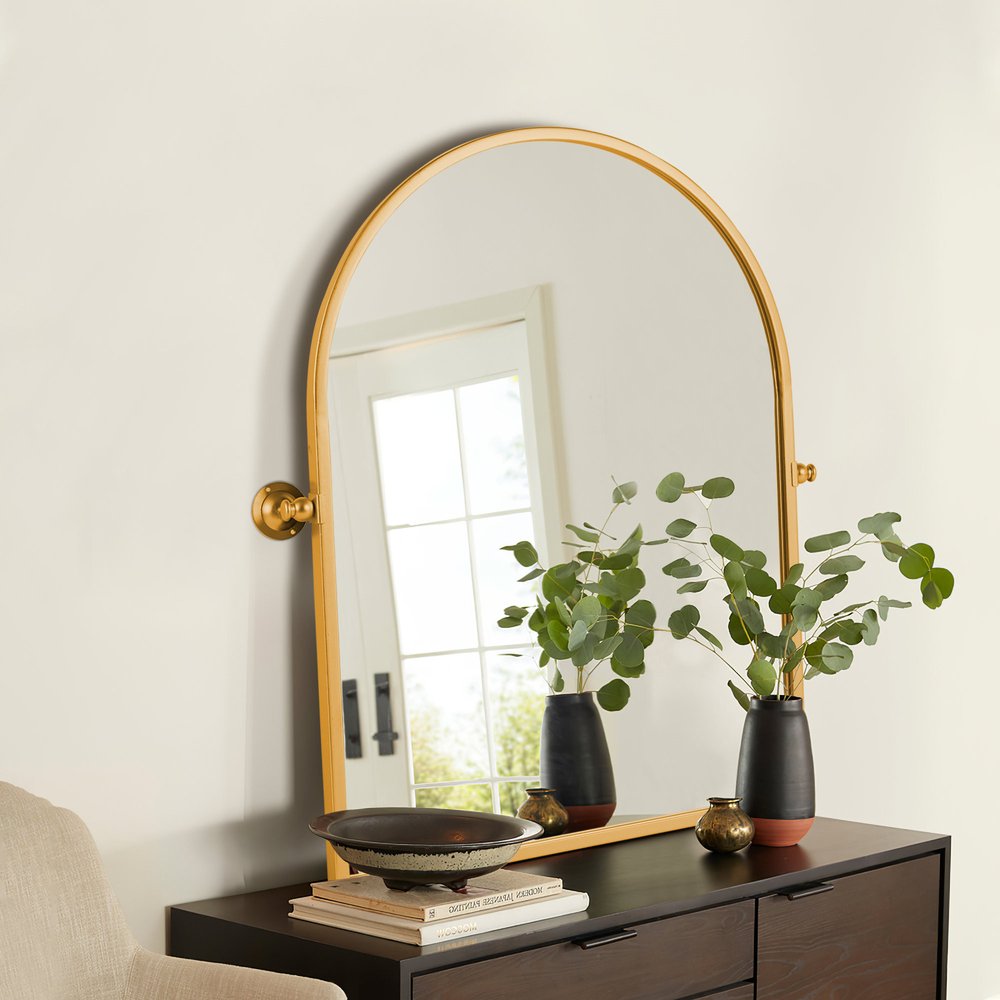 Gold Metal Arch Tilting Framed Accent Mirror - 36-inch