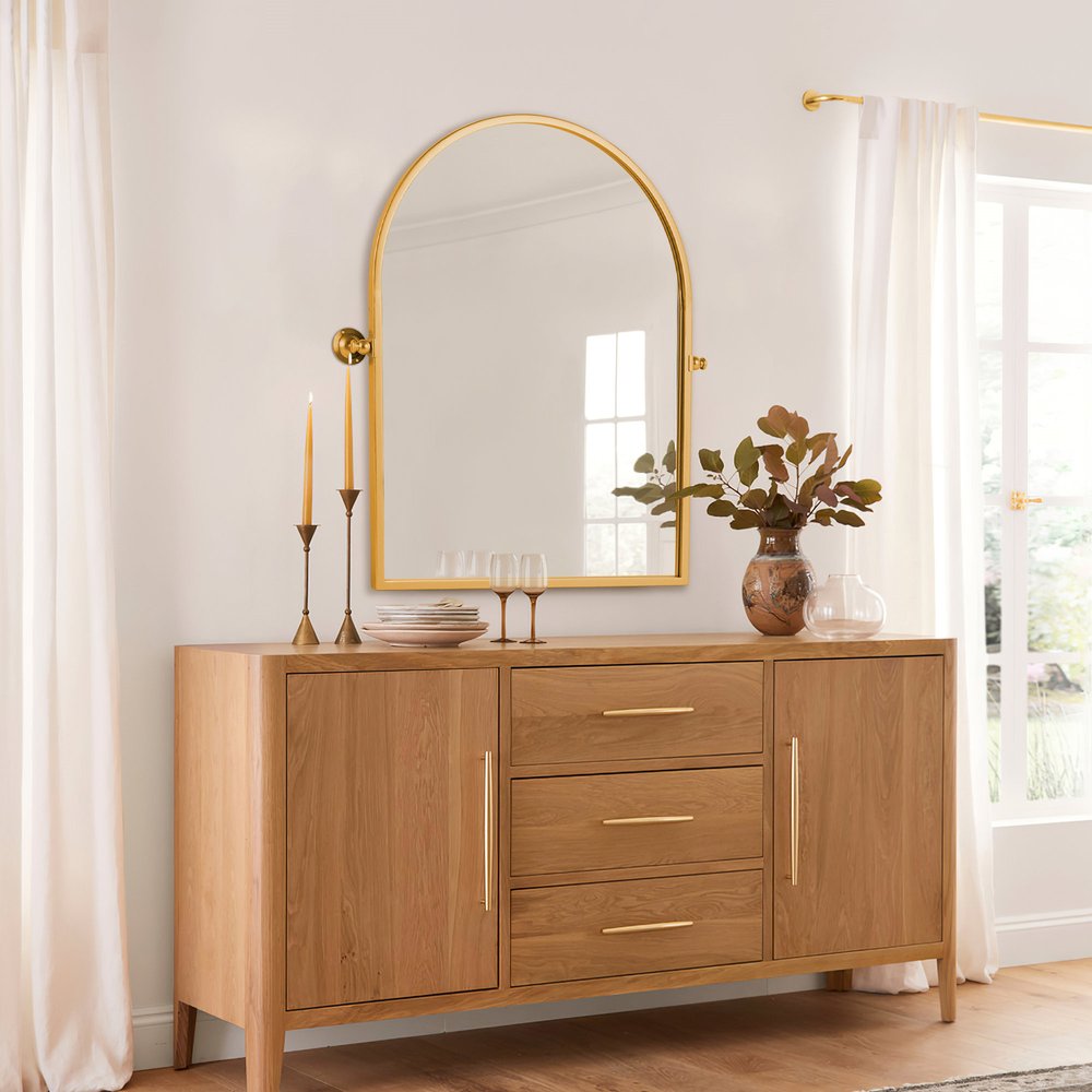 Gold Metal Arch Tilting Framed Accent Mirror - 36-inch