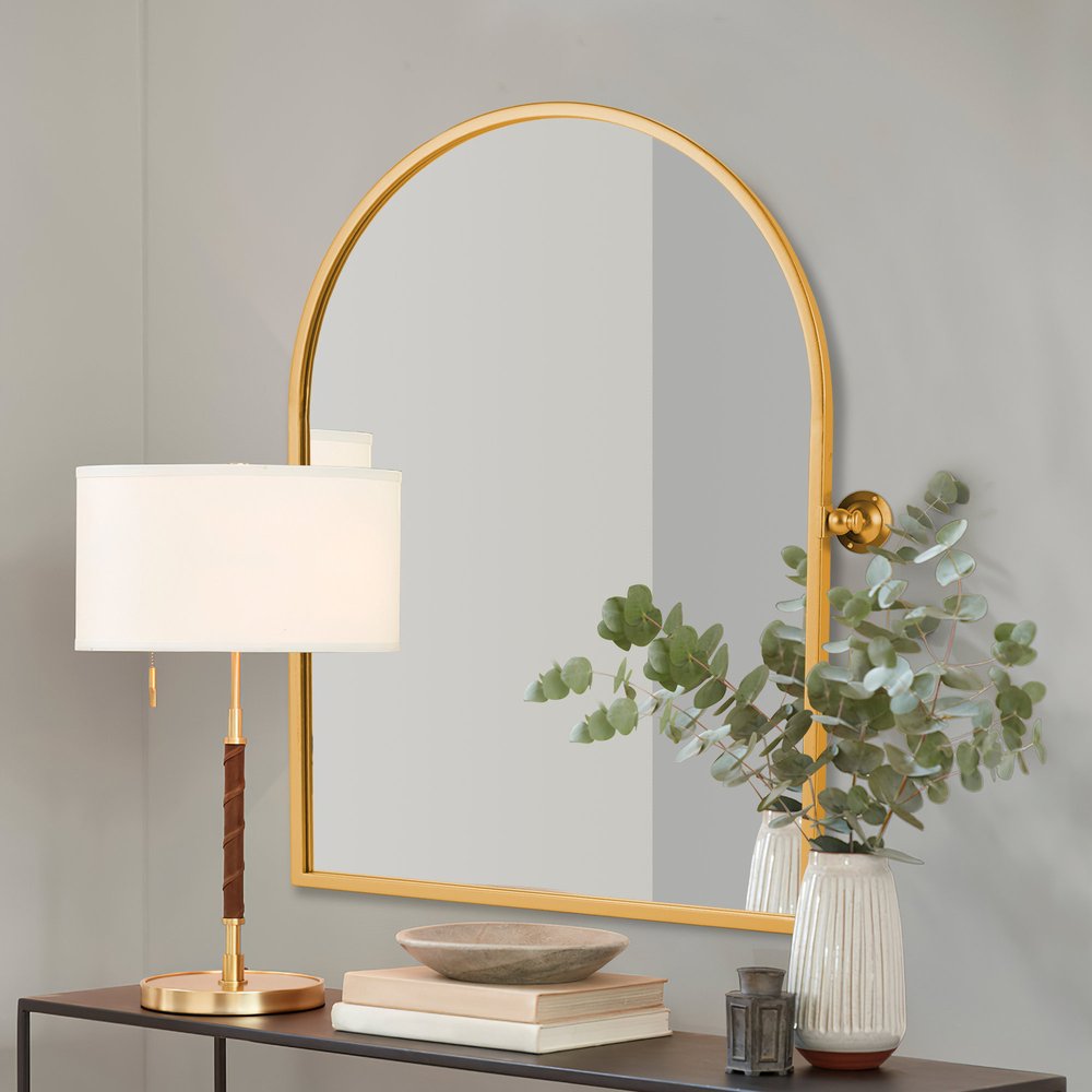 Gold Metal Arch Tilting Framed Accent Mirror - 36-inch