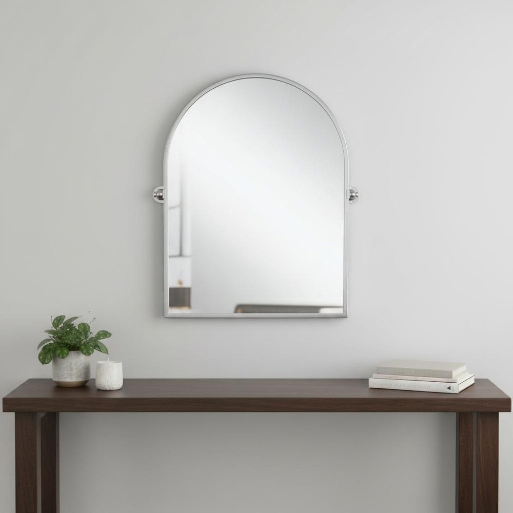 Silver Metal Arch Tilting Framed Accent Mirror - 36-inch