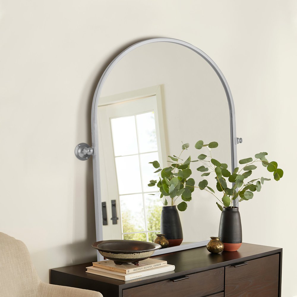 Silver Metal Arch Tilting Framed Accent Mirror - 36-inch