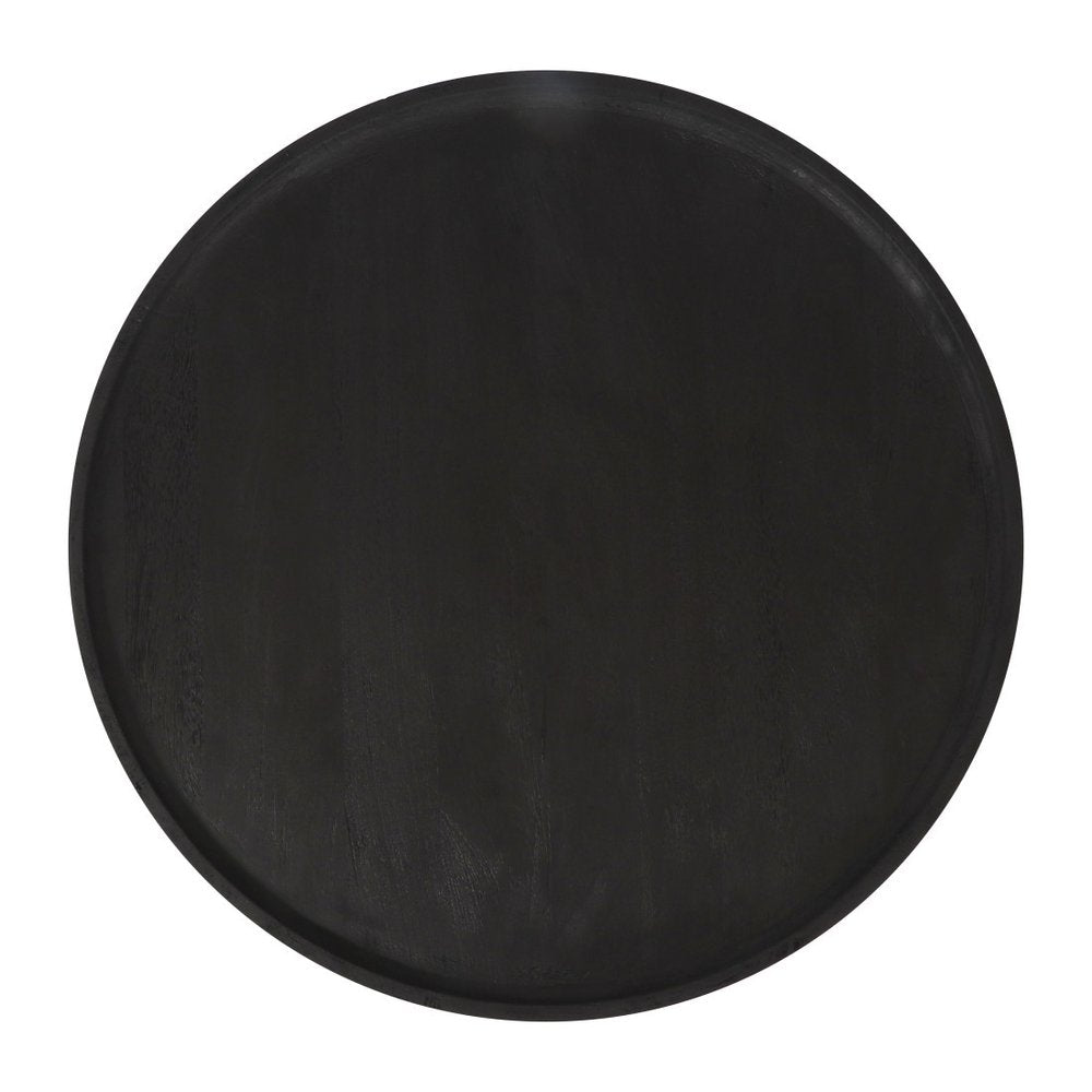 Black Solid Wood Round Pedestal Coffee Table - 28-inch