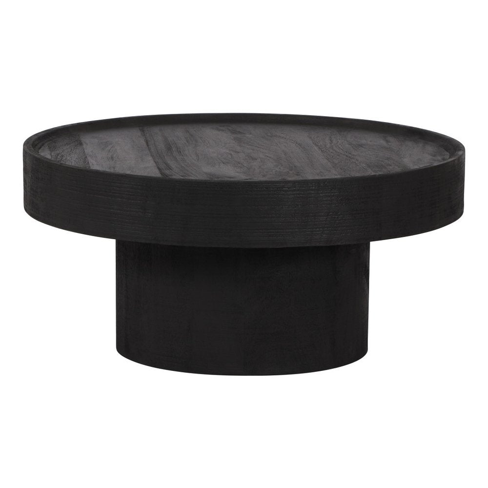 Black Solid Wood Round Pedestal Coffee Table - 28-inch